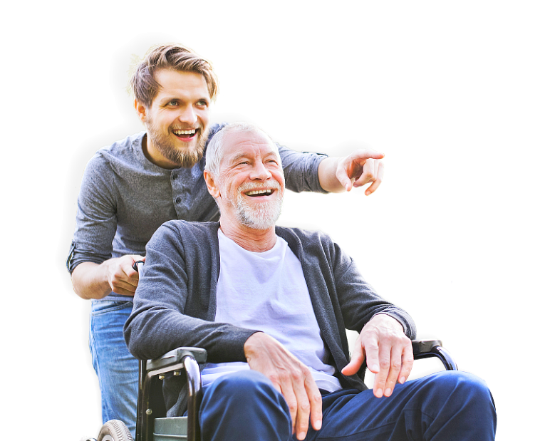 caregiver taking his patient for a walk