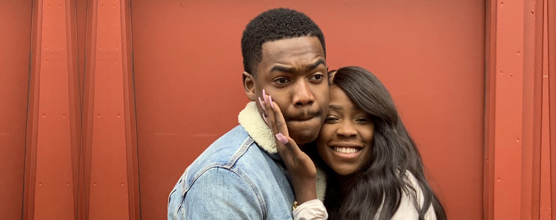 young couple taking happy photos